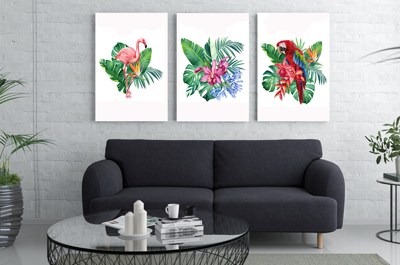 Colorful Birds on Leaves 2 wall art – 3 print set – Gozo Graphics ...