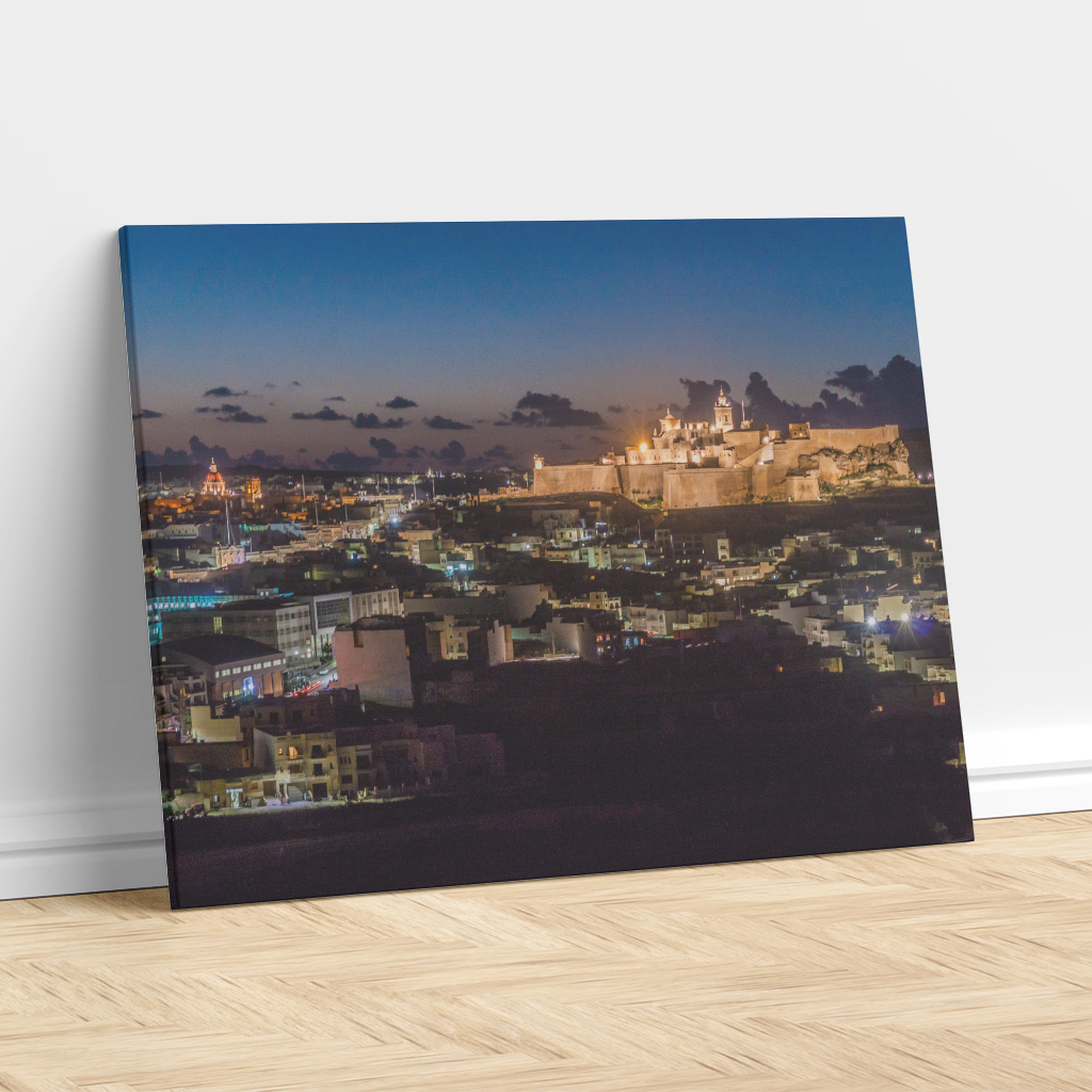Victoria Skyline with Cittadella at Night – Gozo