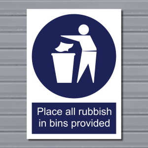 Place All Rubbish in Bins Provided – Cleanliness Sign