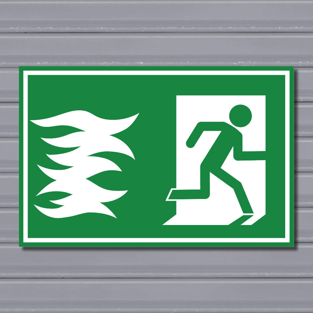 Emergency Fire Exit Sign – (Green, Fire 1, Run Right)