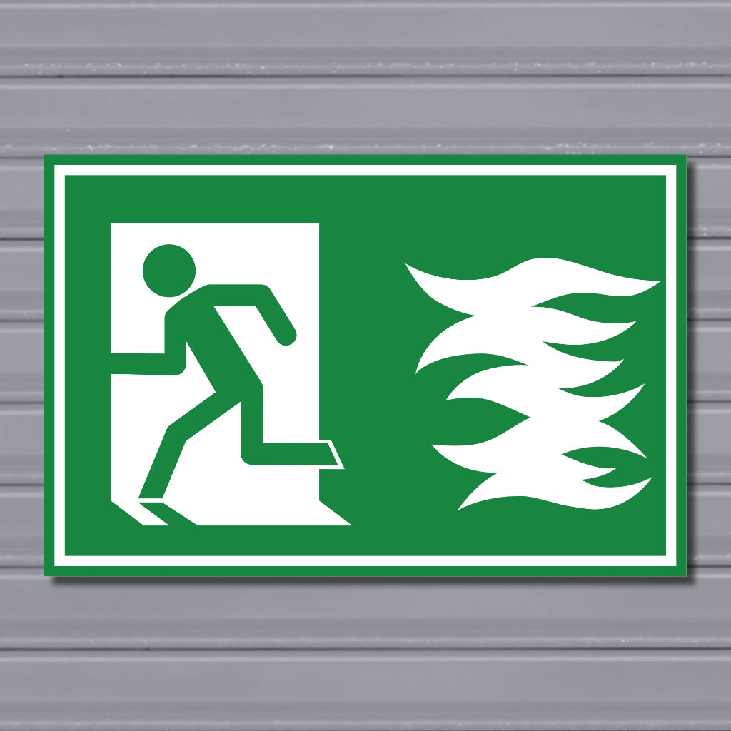 Emergency Fire Exit Sign – (Green, Fire 1, Run Left)