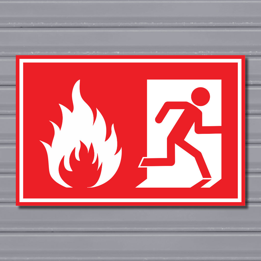 Emergency Fire Exit Sign – (Red, Fire 2, Run Right)