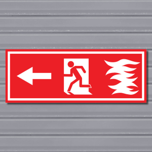 Emergency Fire Exit Sign – (Wide, Red, Fire 1, Run Left, Arrow)
