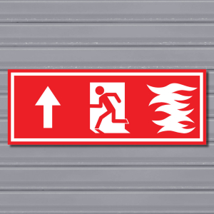 Emergency Fire Exit Sign – (Wide, Red, Fire 1, Run Left-Up, Arrow)