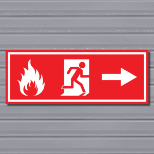 Emergency Fire Exit Sign – (Wide, Red, Fire 2, Run Right, Arrow)