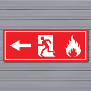 Emergency Fire Exit Sign – (Wide, Red, Fire 2, Run Left, Arrow)