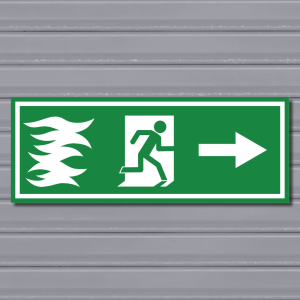 Emergency Fire Exit Sign – (Wide, Green, Fire 1, Run Right, Arrow)
