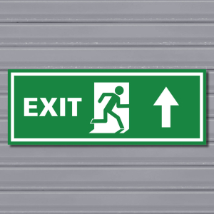 Emergency Exit Sign – (Wide, Green, Run Right-Up, Arrow)