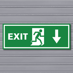 Emergency Exit Sign – (Wide, Green, Run Right-Down, Arrow)