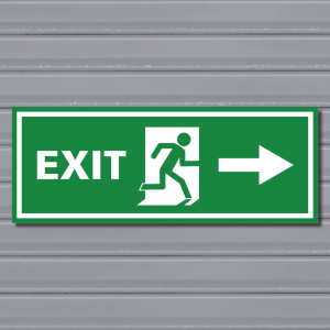 Emergency Exit Sign – (Wide, Green, Run Right, Arrow)