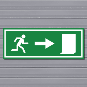 Emergency Exit Sign – (Wide, Green, Run Left, Arrow, Door)