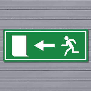 Emergency Exit Sign – (Wide, Green, Run Right, Arrow, Door)