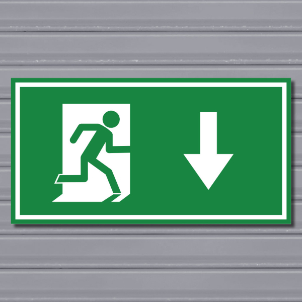 Green Rundown Ramp Emergency Exit Sign – (Green, Run Right-Down, Arrow) - Gozo Graphics ...