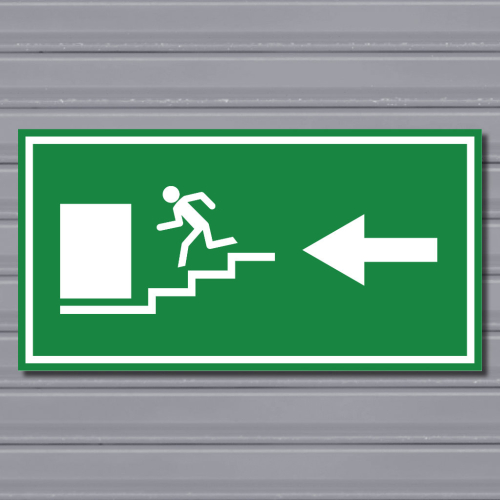 Emergency Run Sign Emergency Exit Sign – (Green, Run Left-Down, Arrow, Door & Stairs ...