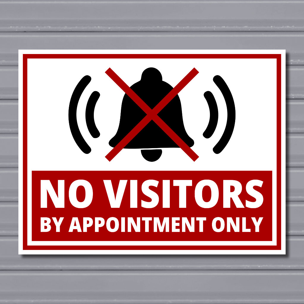 No Visitors – By Appointment Only Safety Sign (Crossed Bell, Red Text Panel)
